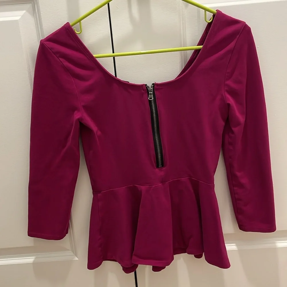 Express Long Sleeve Peplum Top Small - Picture 2 of 14